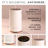 Neom portable diffuser with text highlighting features on a beige background