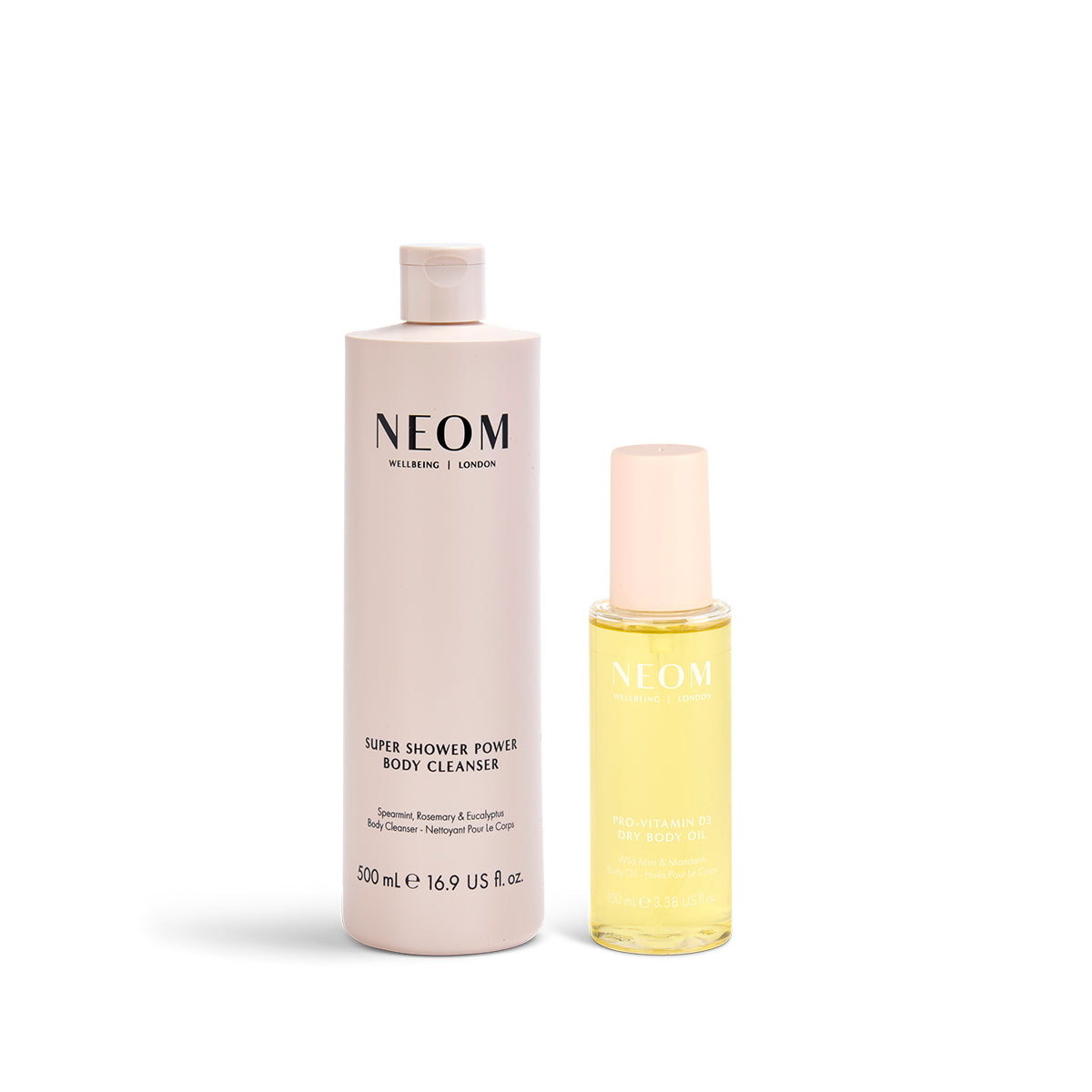 NEOM body care products on a white background