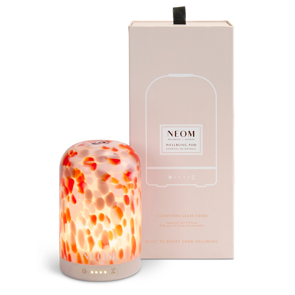 NEOM diffuser with orange and pink pattern