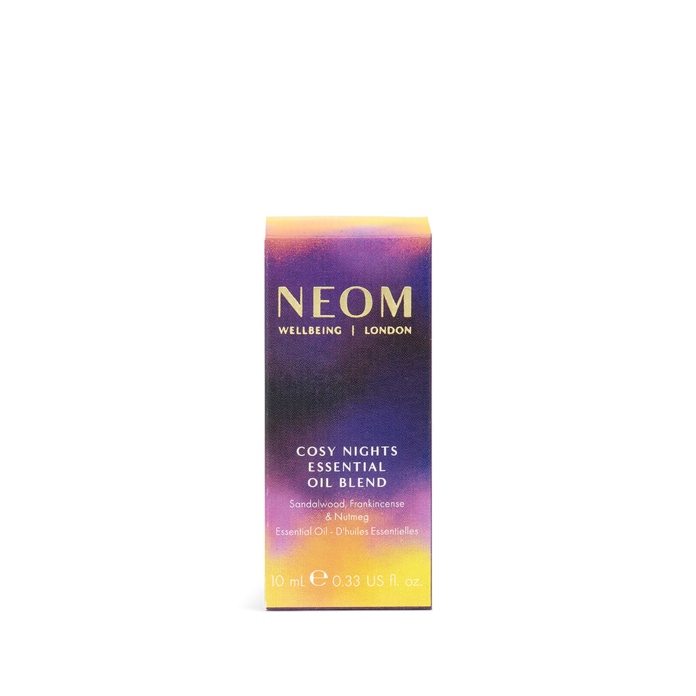 Neom Cosy Nights Essential Oil Blend packaging on a white background
