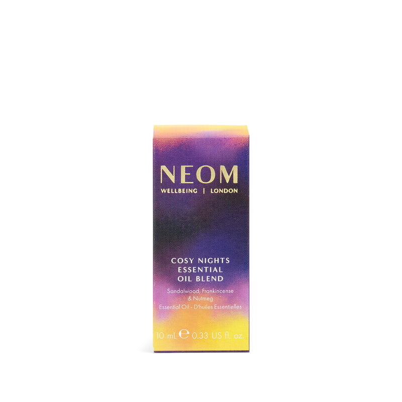 Neom Cosy Nights Essential Oil Blend packaging on a white background