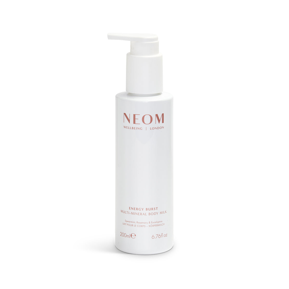 NEOM Energy Burst Multi-Mineral Body Milk against a white background.