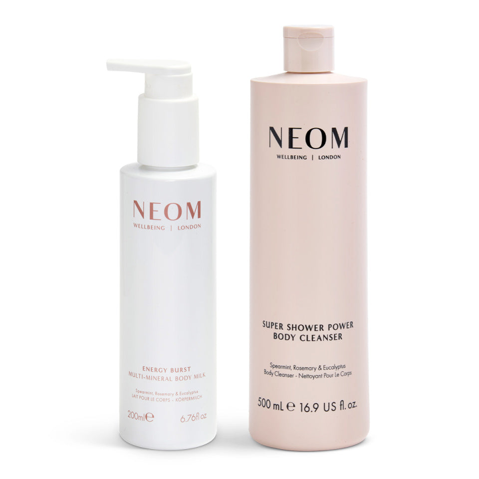 Two NEOM skincare products on a white background