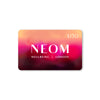 NEOM Wellbeing London gift card with a colorful gradient background