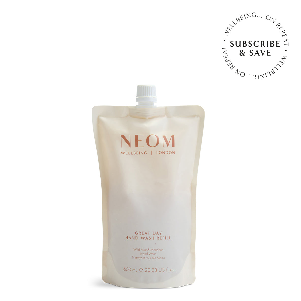 NEOM hand wash refill bottle on a white background