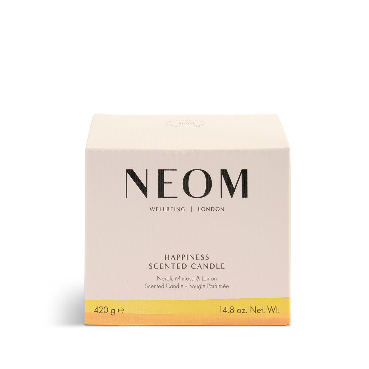 NEOM Happiness 3 Wick candle on a white background
