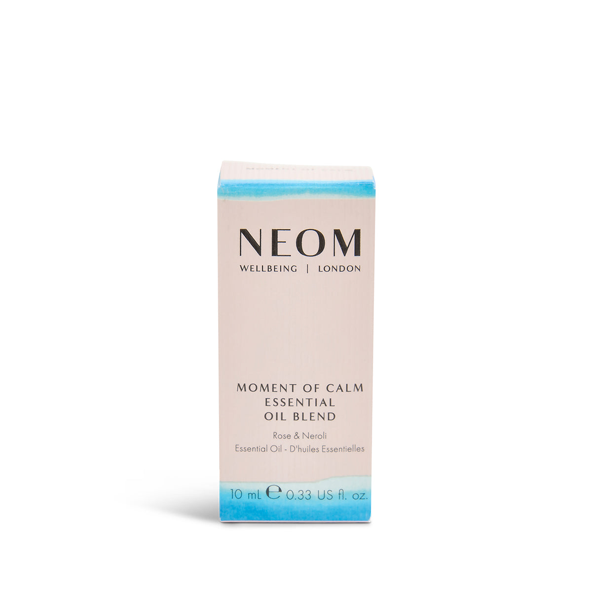 NEOM Moment of Calm essential oil blend packaging on a white background