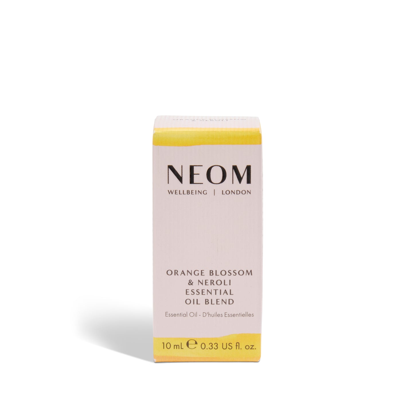 NEOM Orange Blossom & Neroli essential oil blend packaging on a white background