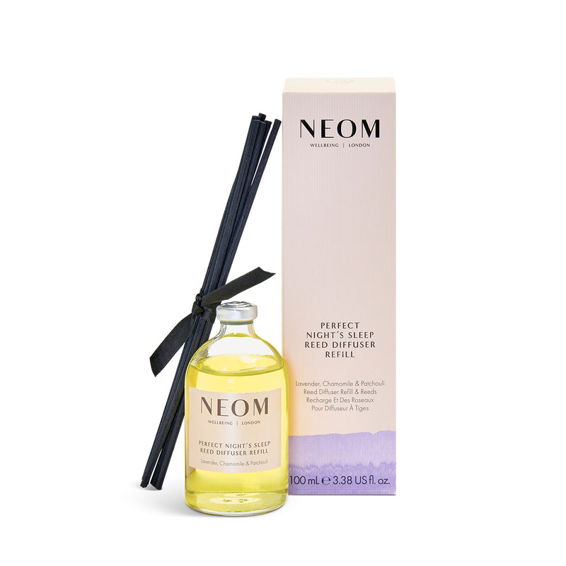 NEOM Perfect Night's Sleep Reed Diffuser Refill with packaging on a white background