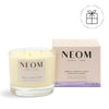 NEOM scented candle and packaging on a white background