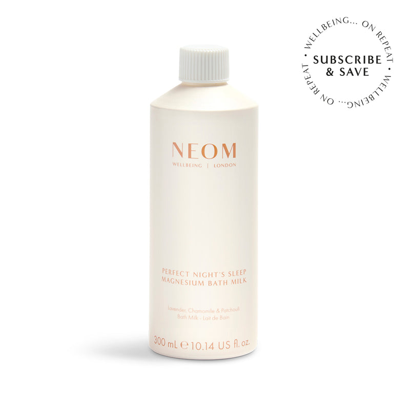 NEOM bottle of Perfect Night's Sleep Magnesium Bath Milk on a white background