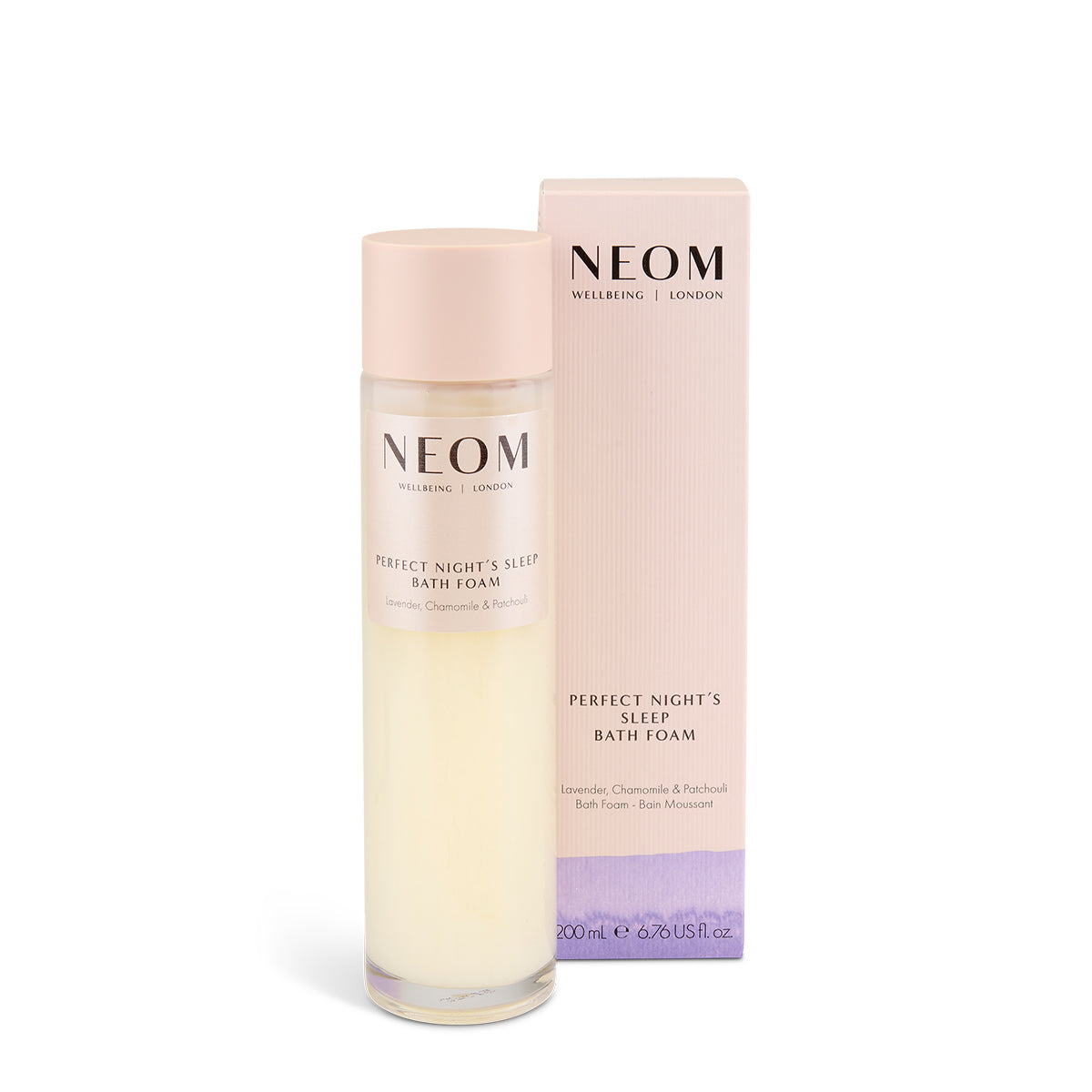 NEOM Perfect Night's Sleep Bath Foam bottle and packaging on a white background