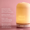 'DIFFUSION TIMER Up to 7 hours of continual fragrance or select 1,2,3 or 4 hours via touch sensitive buttons. BESPOKE DESIGN warm white gravure ceramic cover. NIGHT LIGHT A light for guided breathing as a dimmable night light via touch sensitive buttons. BREATHING MODE Light slowly brightens for 7 seconds and dims for 11 seconds to calm and relax