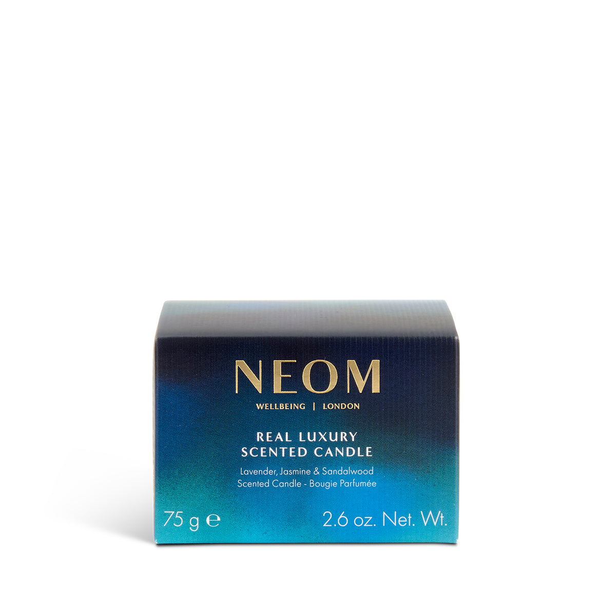 NEOM scented candle packaging on a white background