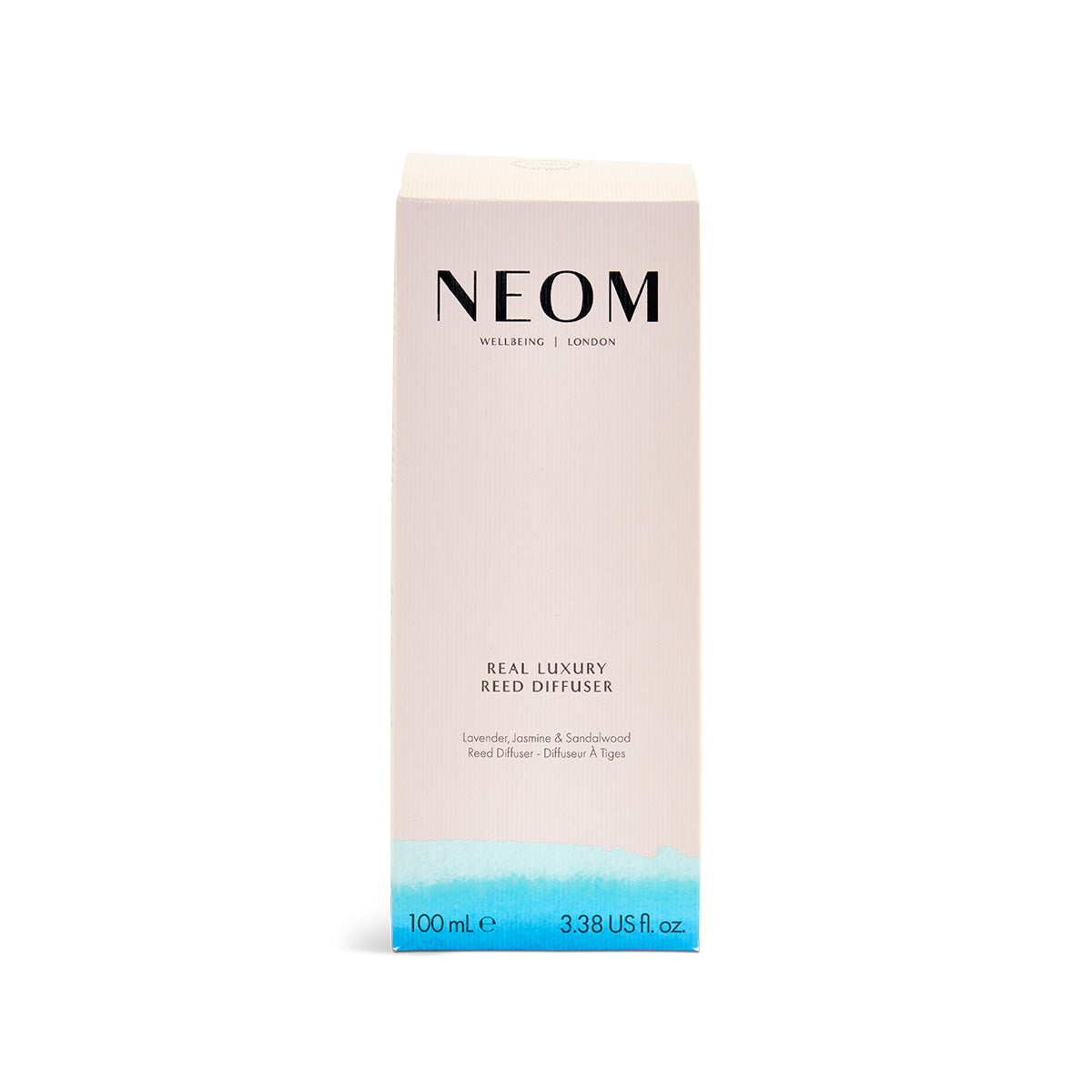 NEOM Real Luxury Reed Diffuser packaging on a white background