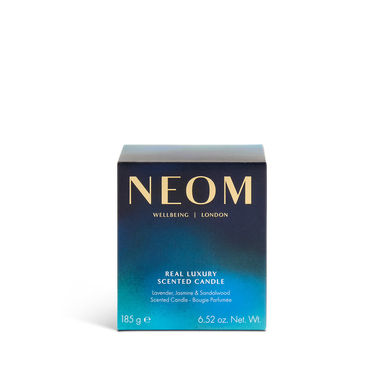 NEOM candle packaging on a white background