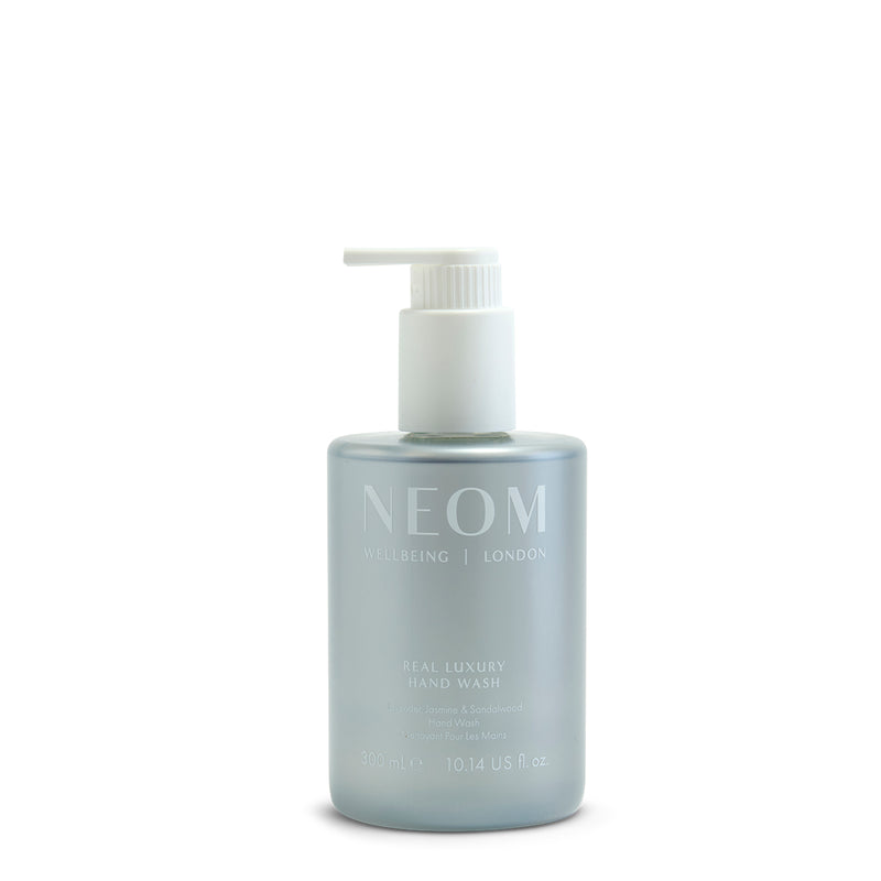 NEOM hand wash bottle on a white background