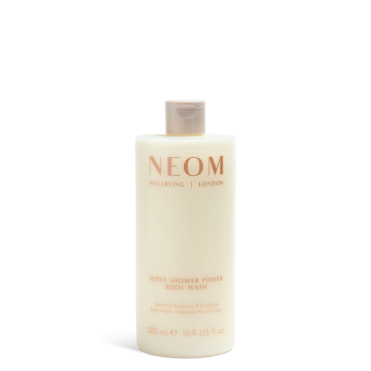 NEOM super shower power body wash 500ml on a white  background