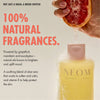 “NEOM Squeeze the Day Body Wash with foam as a grapefruit is squeezed above it. Text reads: ‘Not just a wash, a mood switch! 100% natural fragrances.’ Additional text: ‘Powered by grapefruit, mandarin and eucalyptus – natural oils known to brighten and uplift mood. A soothing blend of aloe vera that works to soften and calm, and vitamin E to help protect the skin.’”
