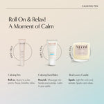 Three-step NEOM calming routine: Calming Pen, Calming Hand Balm, and Real Luxury candle