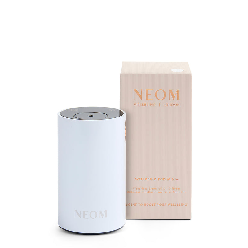 NEOM white pod mini with rectangular box on a white background