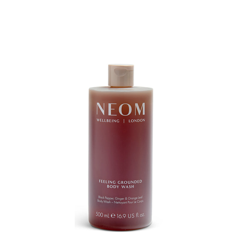 NEOM feeling grounded  body wash 500ml on a white  background