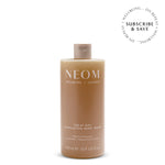 NEOM great day body wash with 'Subscribe & Save' roundel on a white  background