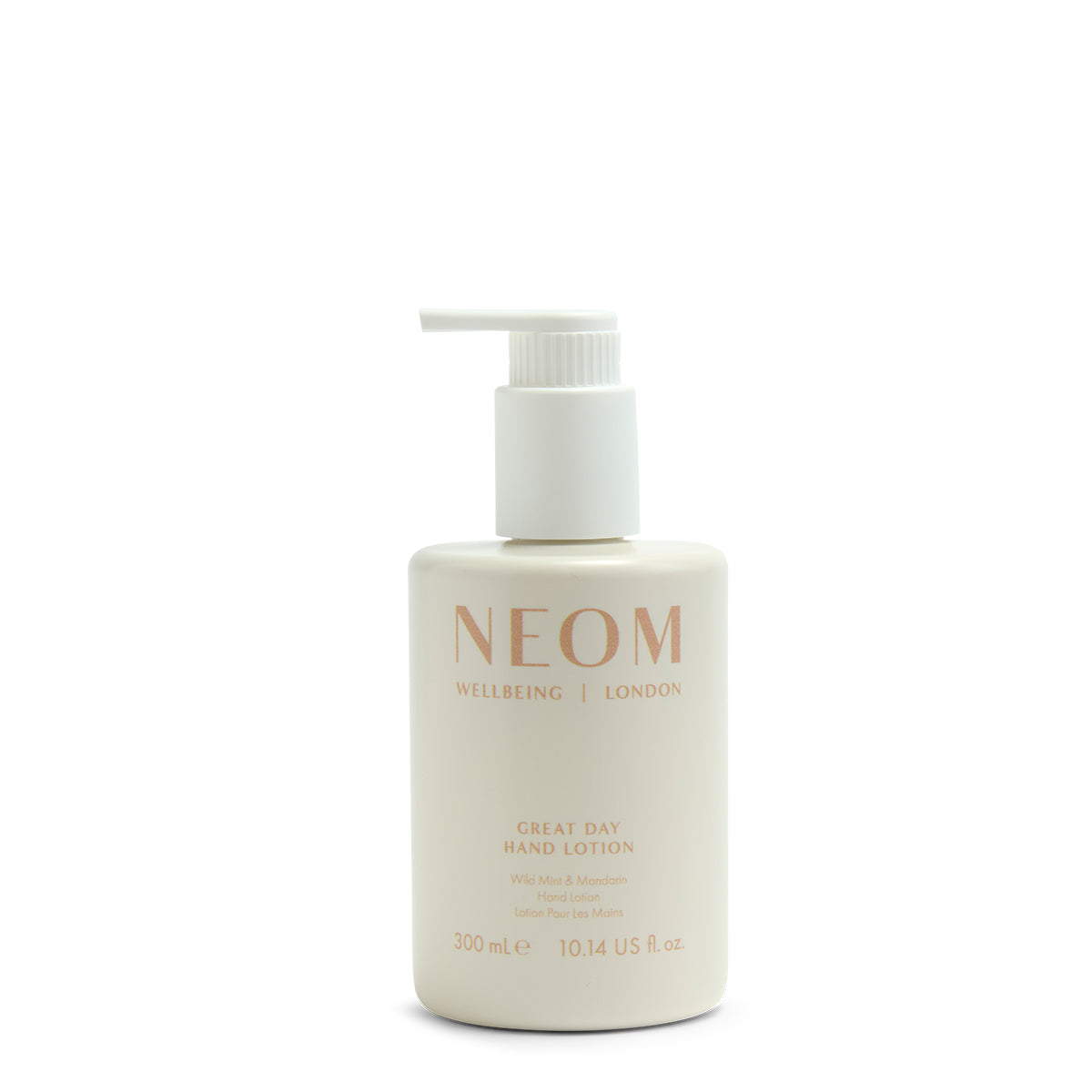 NEOM hand lotion bottle on a white background