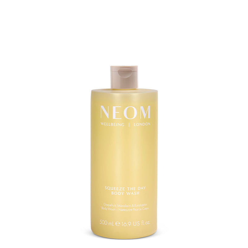 NEOM squeeze the day body wash 500ml on a white  background