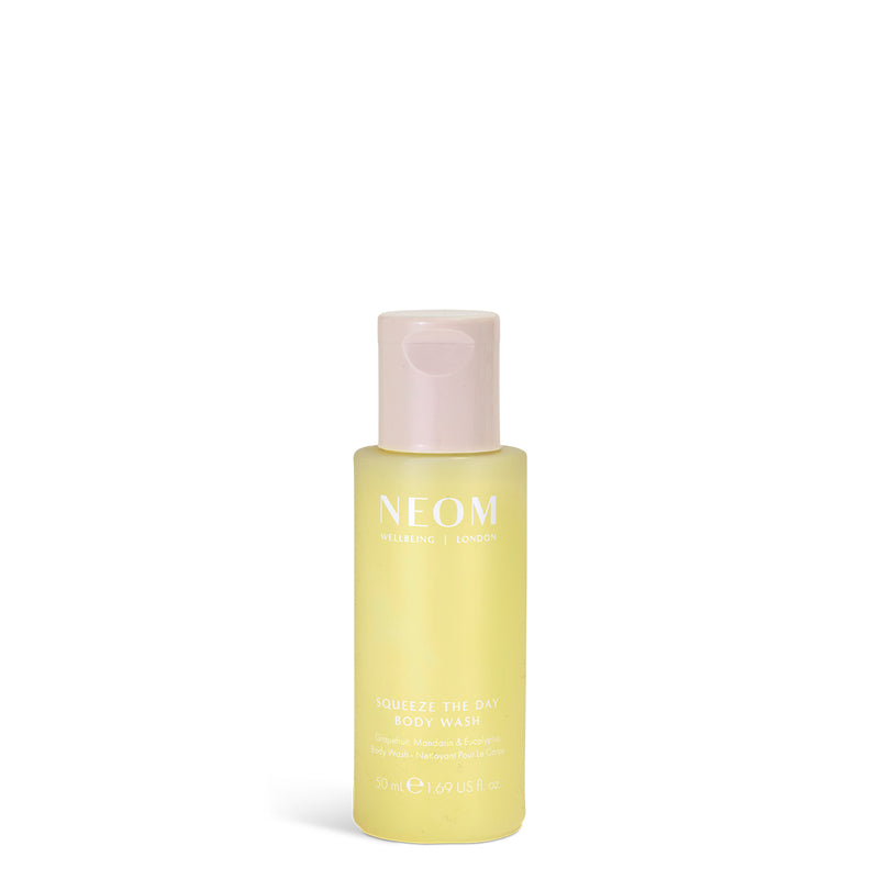 NEOM  squeeze the day body wash 50ml on a white  background